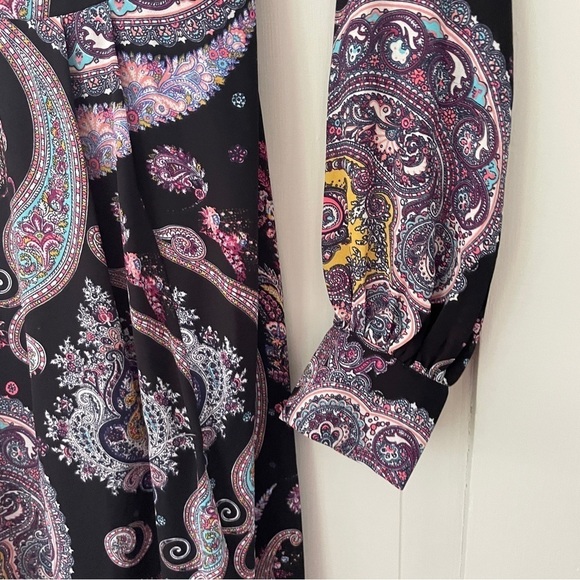 Express Black and Purple Paisley Long Sleeve Maxi Dress - Picture 8 of 15